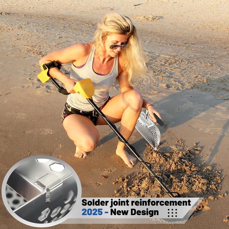 AVOFOREST Long Handle Sand Scoop, Heavy Duty Stainless Steel Metal Detecting Sand Scoop with Long Handle, Sand Scoop Handheld with Long Steel Handle Pole Design, Ideal for Underwater Treasure Hunting - Image 2